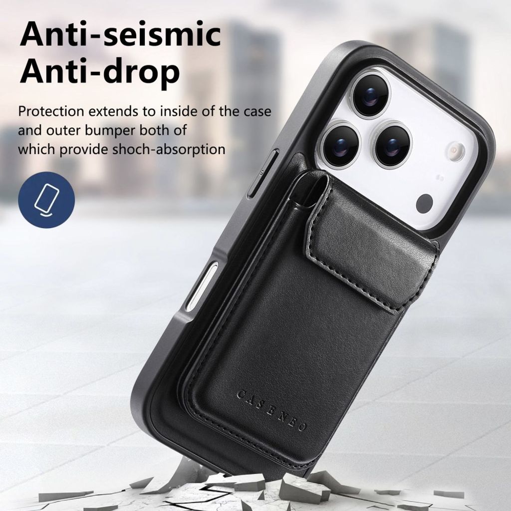 CASENO iPhone 18 Pro/17 Pro Deksel MagSafe Avtakbar Kortholder - Svart