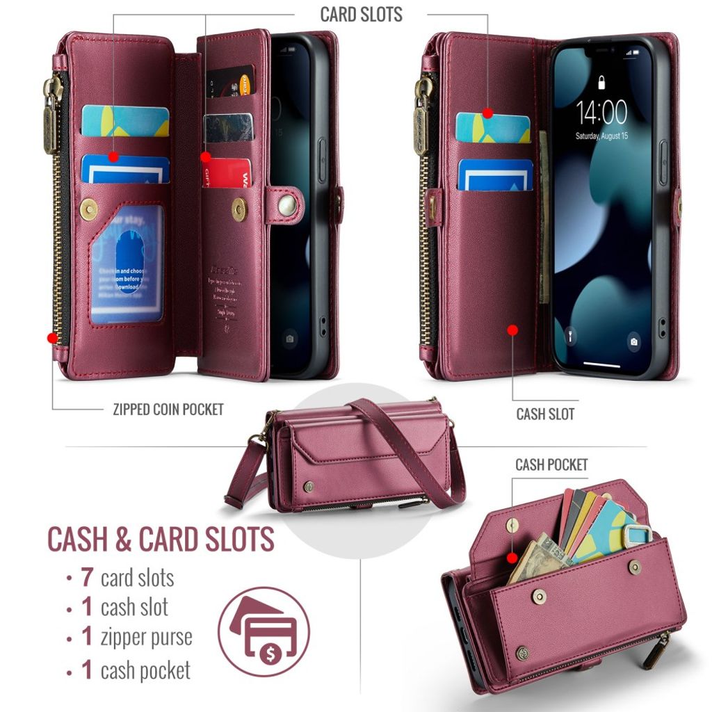 CASEME iPhone 13 mini Lompakkokotelo RFID-estävä – Viininpunainen