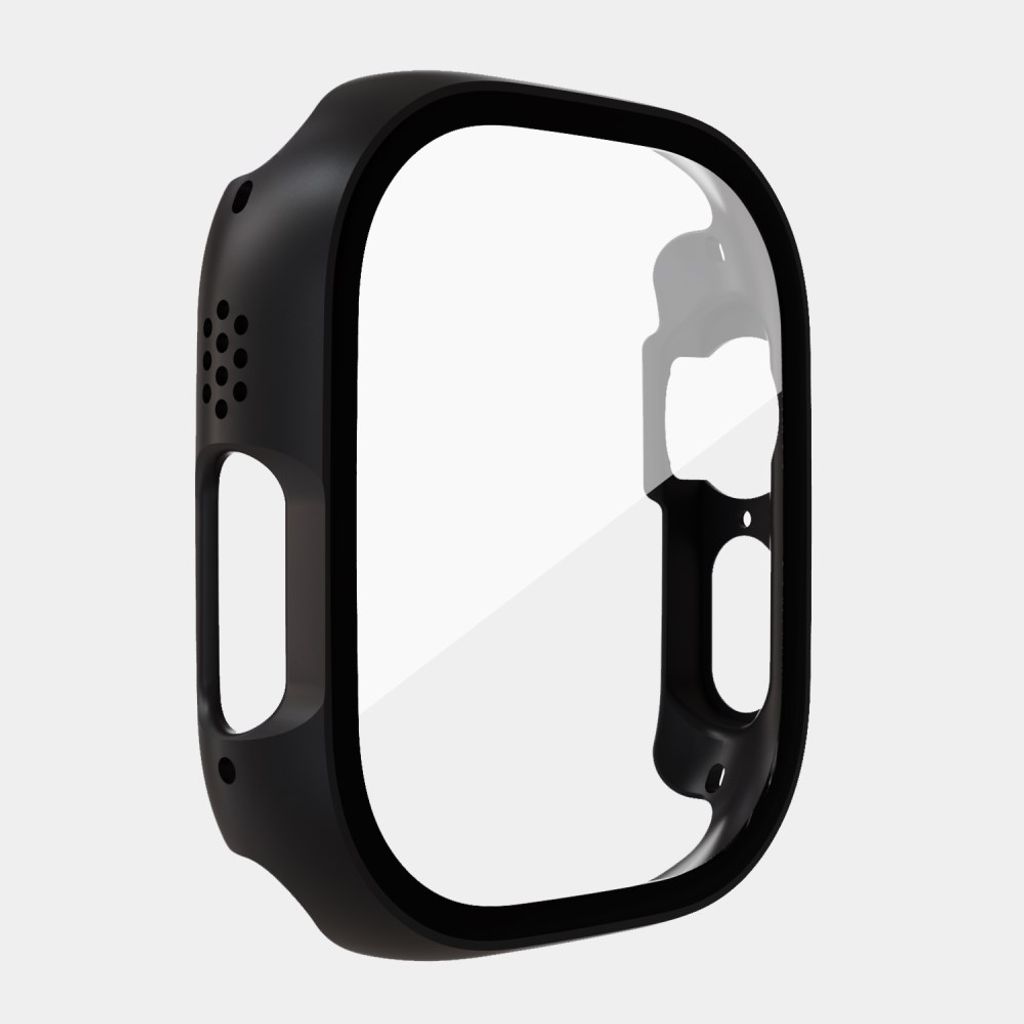 Apple Watch Ultra 3/Ultra 2/Ultra 49 mm deksel med skjermbeskytter i herdet glass – svart