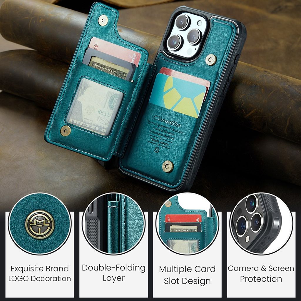 CASEME iPhone 15 Pro C22 Lompakkokuori RFID-estolla - Vihreä