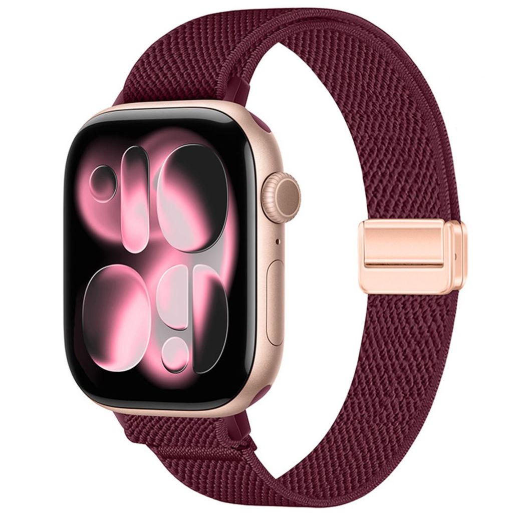 Apple Watch 49/46/44/42mm Smalt Klockarmband i Nylon - Vinröd