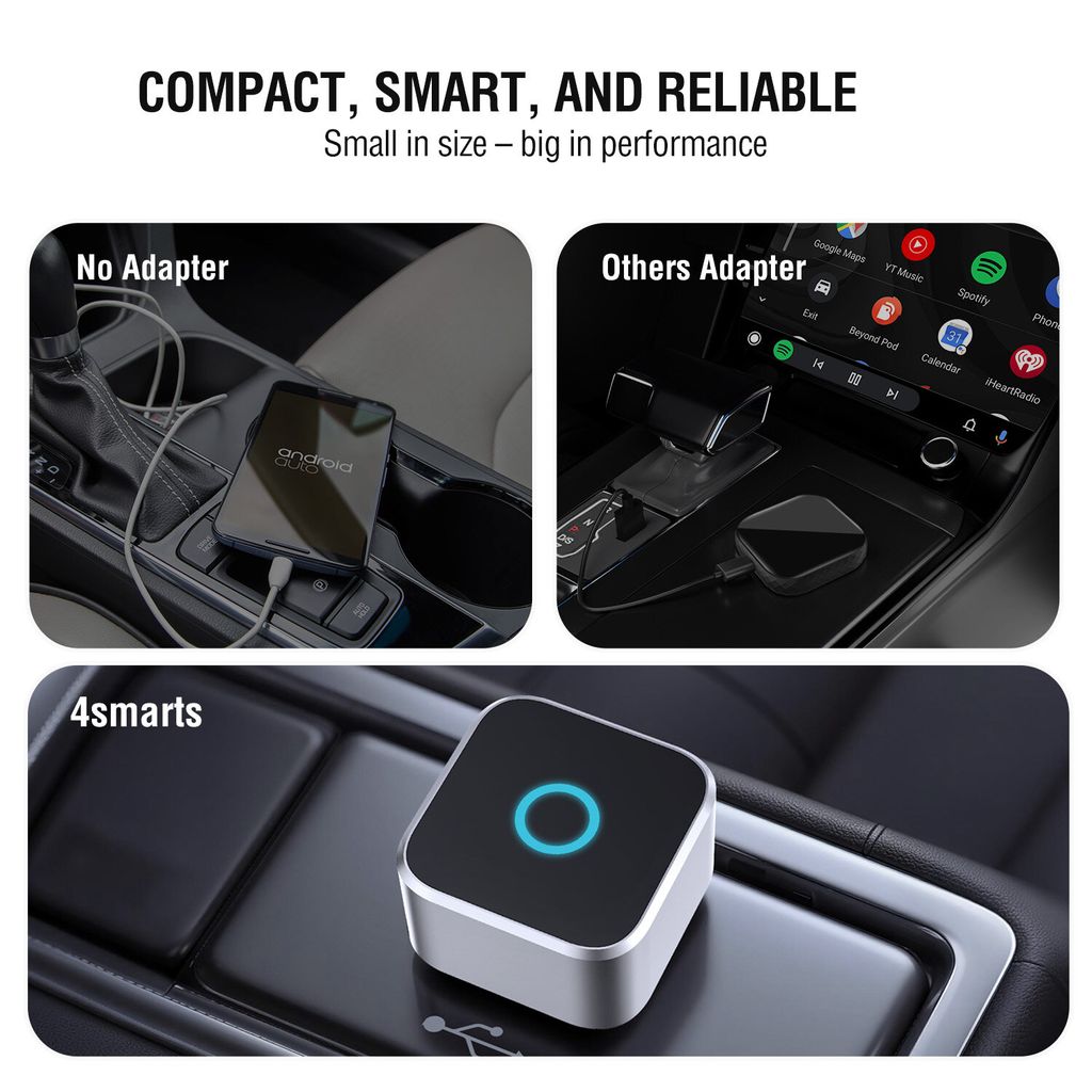 4smarts 2-i-1 trådløs CarPlay / Android Auto-adapter - Svart/Grå