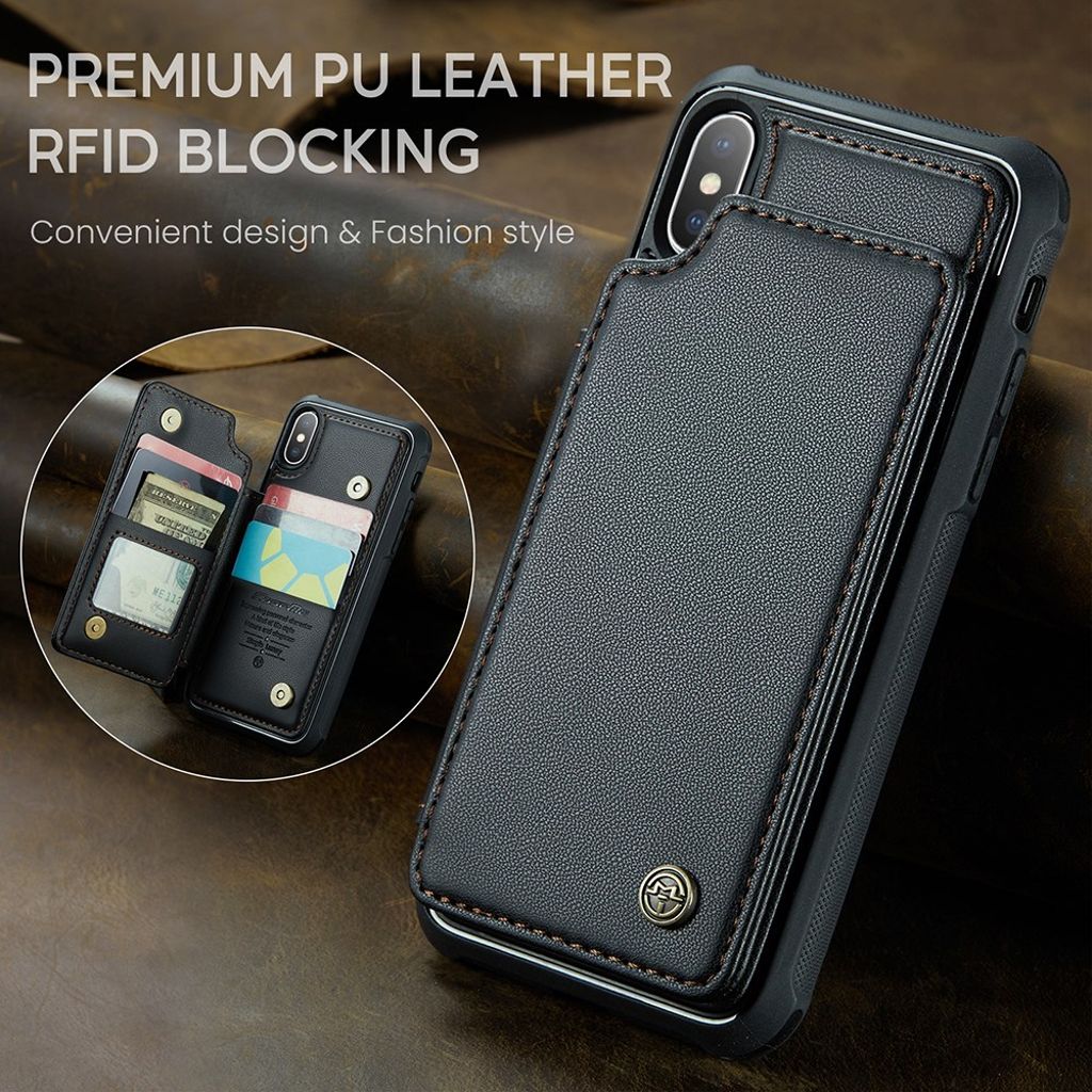 CASEME iPhone XS Max Pungcover RFID-blokerende Kortholder – Sort