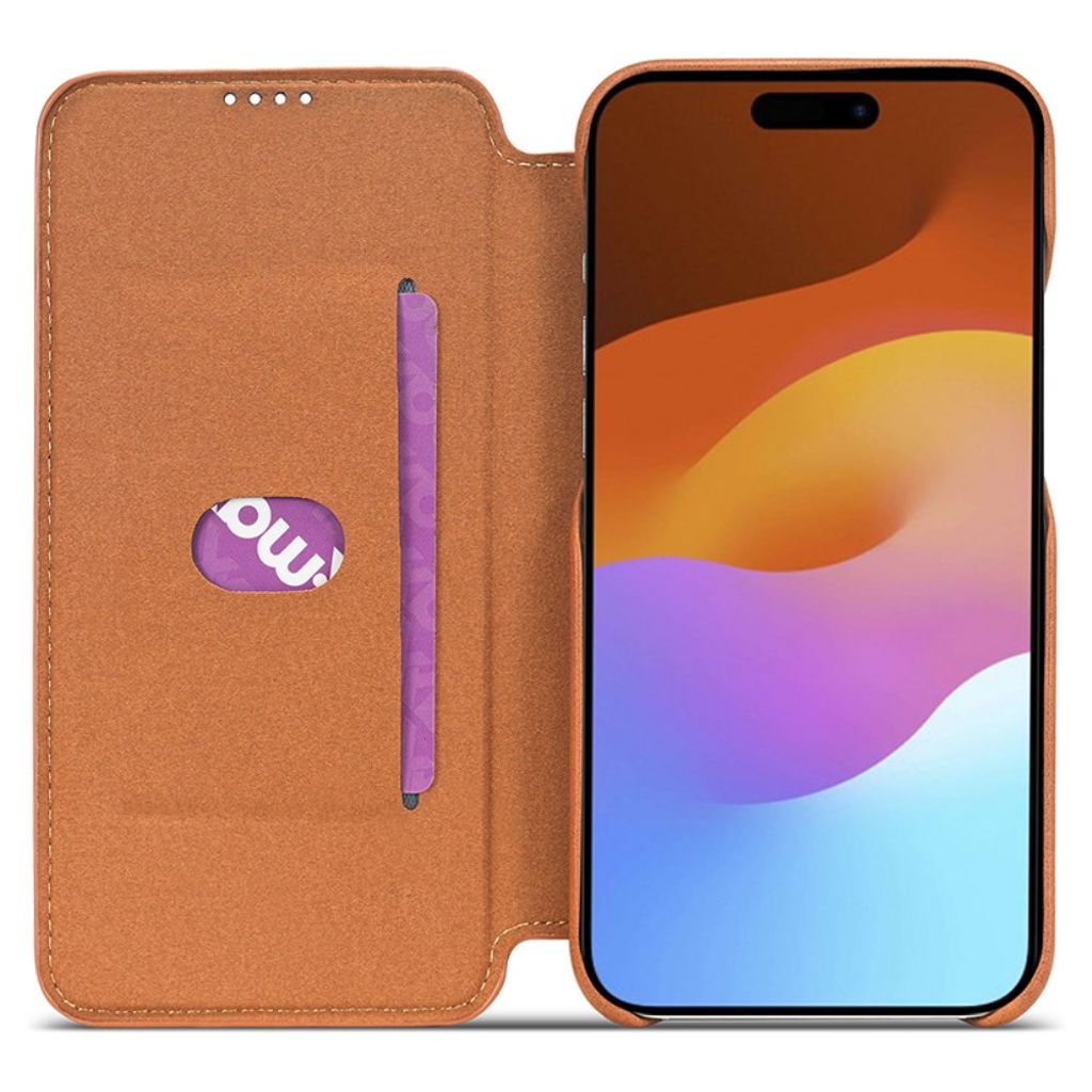 LC.IMEEKE iPhone 15 Wallet Cover Stand/Card Holder - Brown
