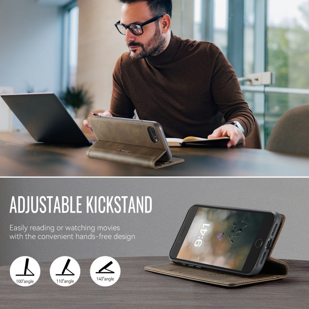 CASEME iPhone 6 Plus / 7 Plus / 8 Plus Fodral med Stativ - Brun