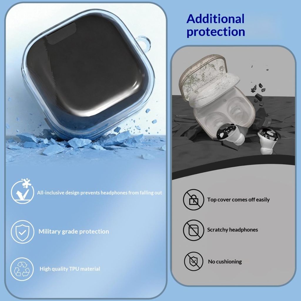 Samsung Galaxy Buds4/Buds4 Pro Kuulokkeet TPU Kuori Metallikoukulla - Läpinäkyvä