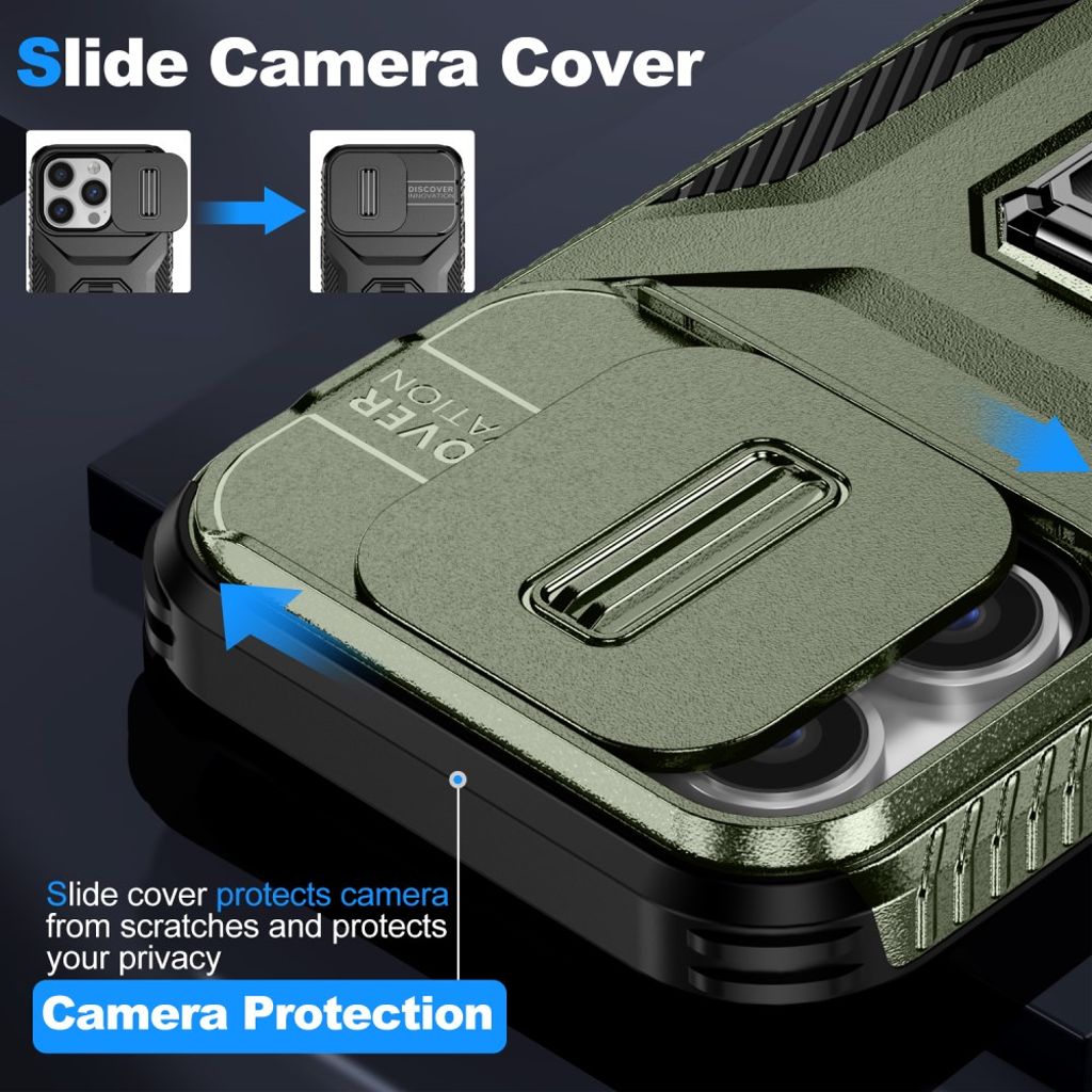 iPhone 14 Pro Skal Skjutbart Kameraskydd/Ringstativ - Grön