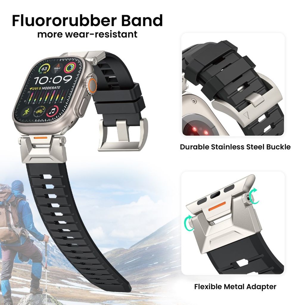 AHASTYLE WE30 Apple Watch 49/46/44/42mm Klockarmband i Fluorgummi - Svart