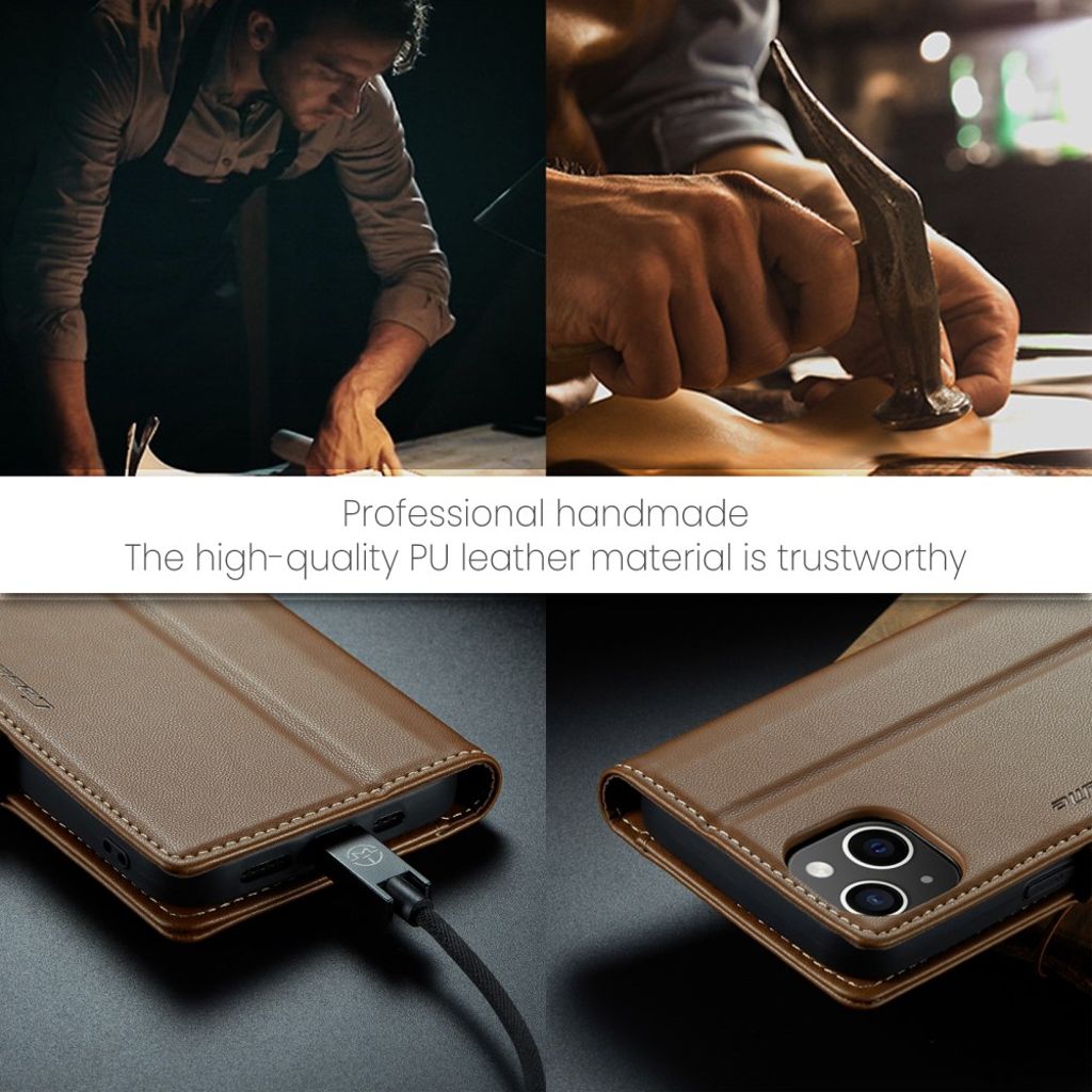 CASEME iPhone 15 Wallet Cover RFID Blocking 3 Card Slots - Brown