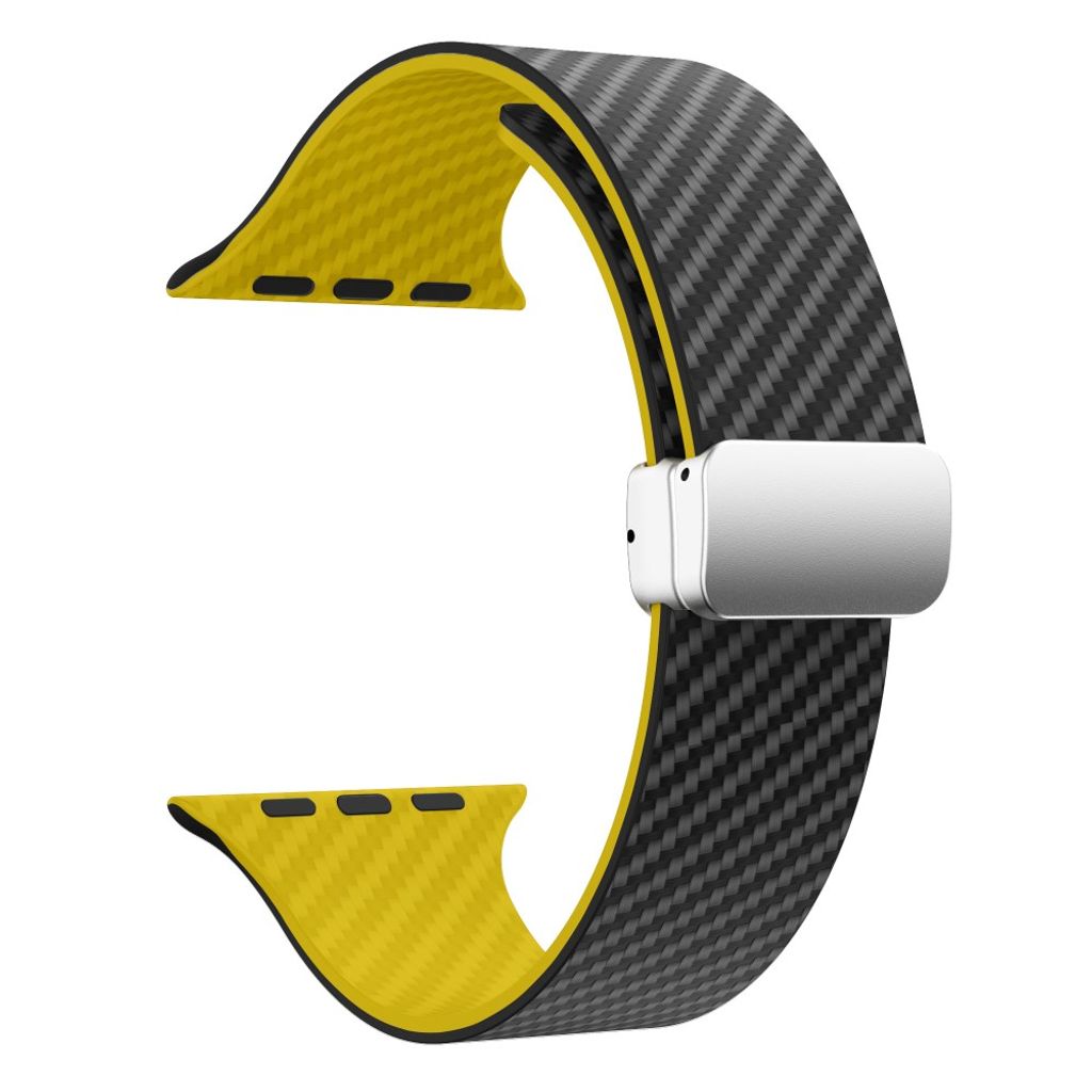 Apple Watch 49 / 46 / 44 / 42mm Klockarmband kolfibertextur - Svart/Gul