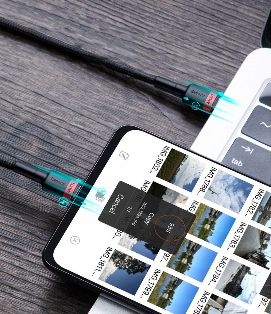 Baseus CATKLF-AL91 USB-C til USB-C PD QC kabel 100W 2m – sort/rød