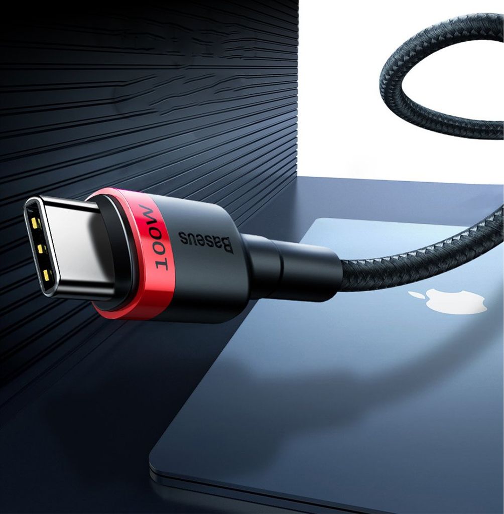 Baseus CATKLF-AL91 USB-C til USB-C PD QC kabel 100W 2m – sort/rød