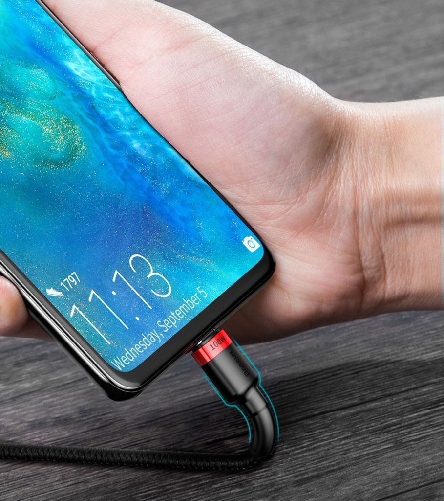 Baseus CATKLF-AL91 USB-C til USB-C PD QC kabel 100W 2m – sort/rød
