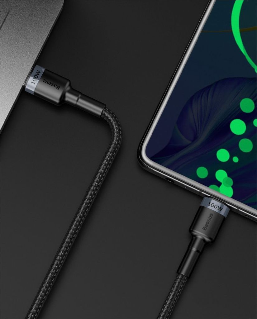 Baseus CATKLF-AL91 USB-C til USB-C PD QC kabel 100W 2m – sort/rød