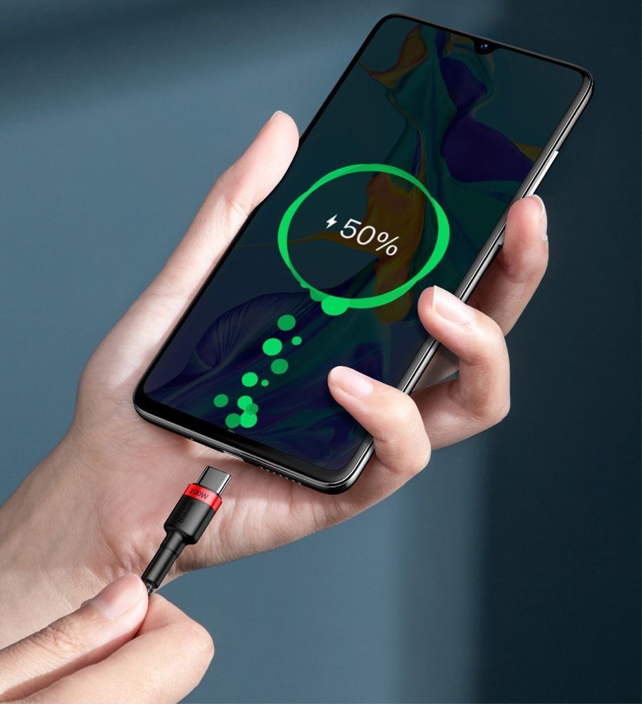 Baseus CATKLF-AL91 USB-C til USB-C PD QC kabel 100W 2m – sort/rød
