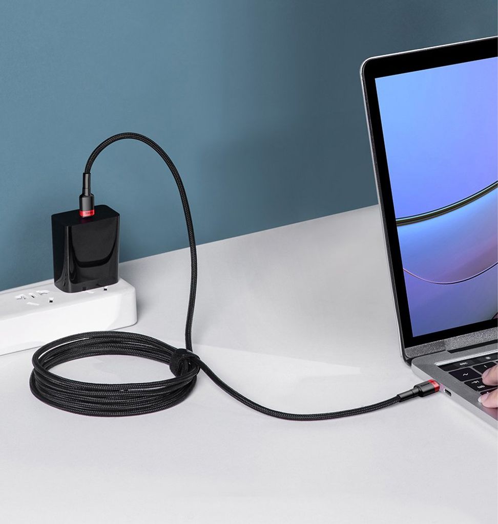 Baseus CATKLF-AL91 USB-C til USB-C PD QC kabel 100W 2m – sort/rød