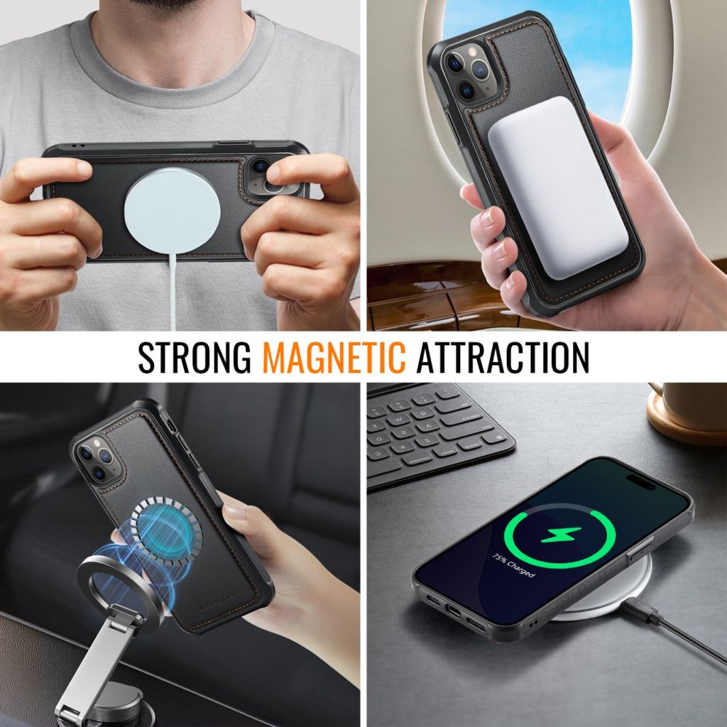 JEEHOOD iPhone 11 Pro Max Lompakkokuori MagSafe-yhteensopiva – Musta