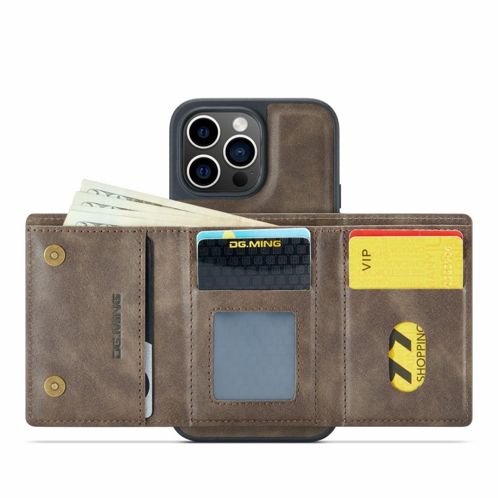 DG.MING M6 iPhone 13 Pro Lompakkokuori Irrotettava Magneetti - Kahvi