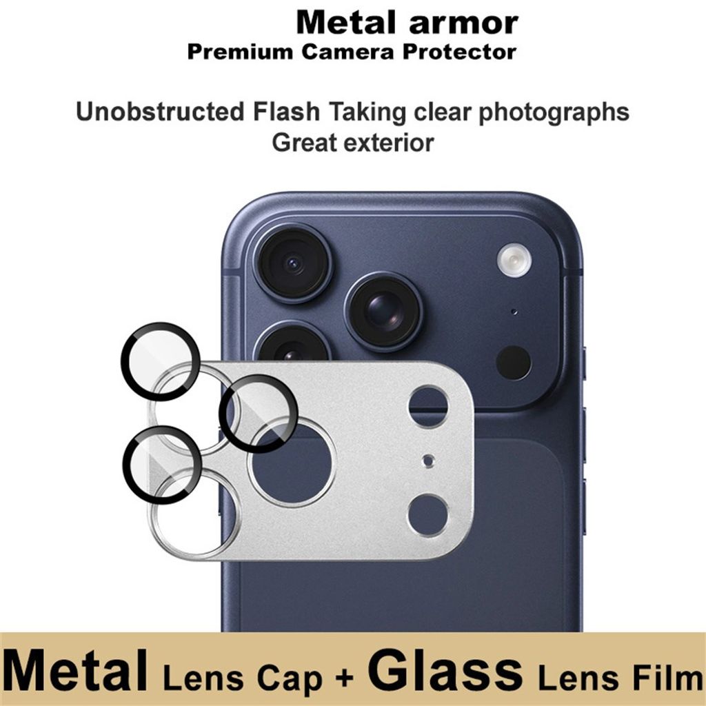 IMAK iPhone 18 Pro Max Linssinsuoja Karkaistusta Lasista ja Metallista - Hopea