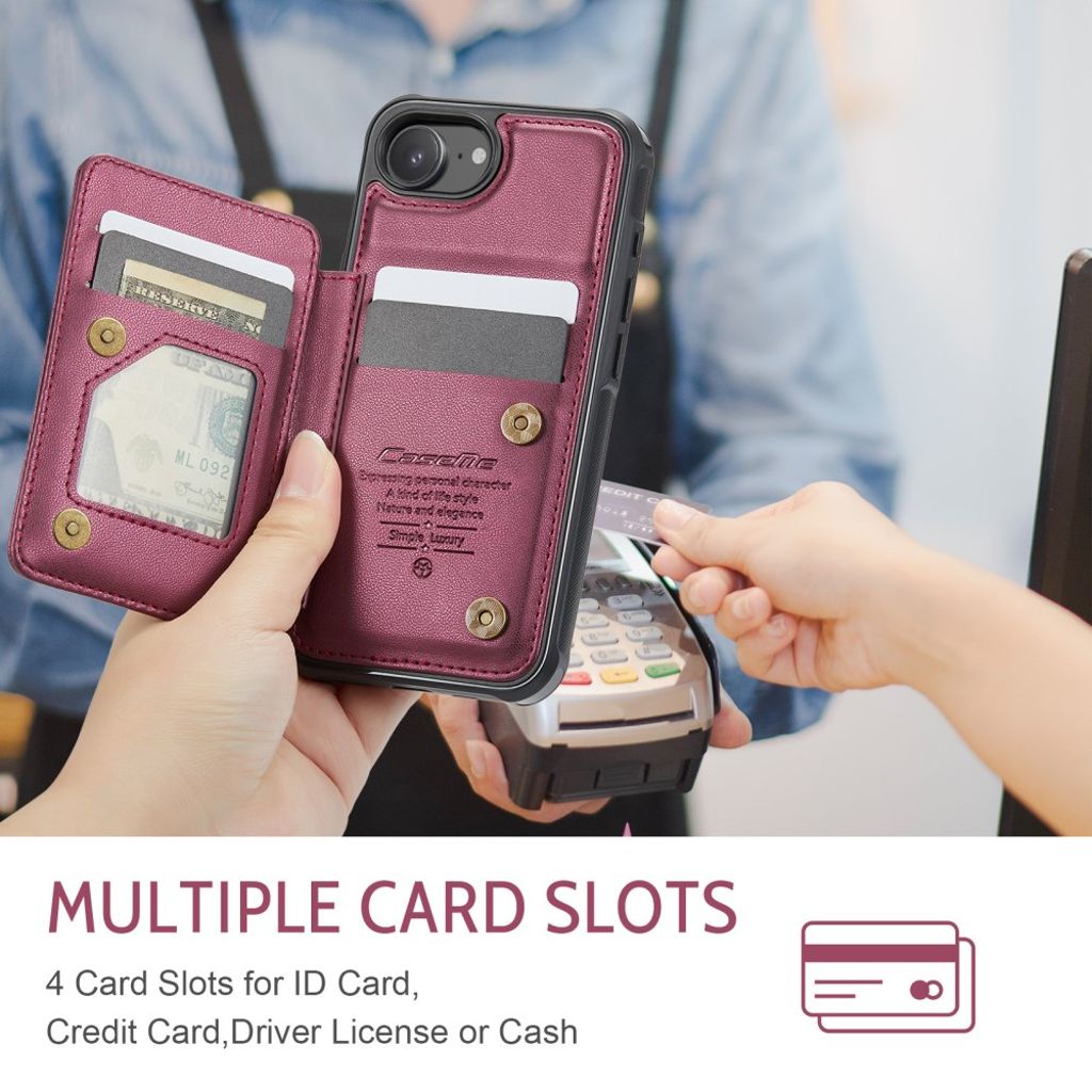 CASEME C22 Wallet Case with RFID Blocking for iPhone 16e – Red