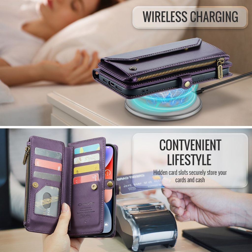 CASEME iPhone 14 Plus Plånboksfodral RFID-blockerande Kortfack Stativ – Lila