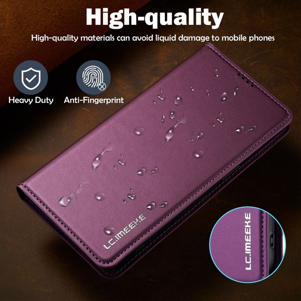 LC.IMEEKE iPhone 14 Pro Wallet Cover Stand PU Leather – Purple