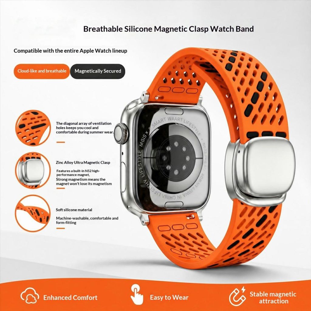 Apple Watch 42 / 41/ 40 / 38mm Klockarmband i Silikon - Orange/Svart