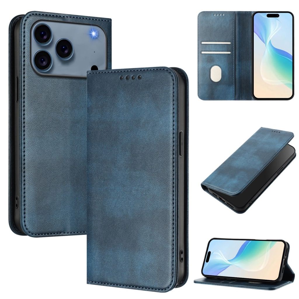 iPhone 18 Pro/17 Pro Lommeboketui PU-skinn RFID-blokkering - Blå
