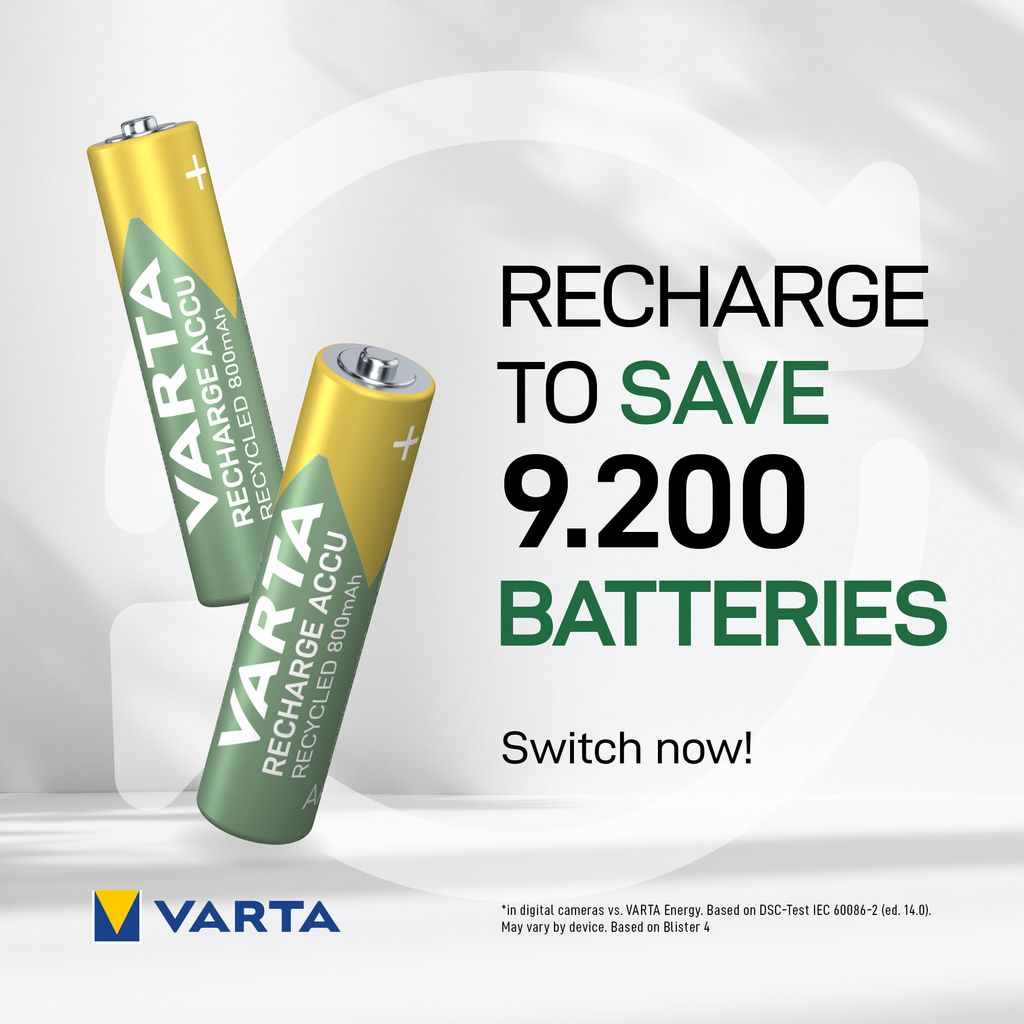 VARTA Recharge Accu Kierrätetty AAA-akku 800mAh, 4 kpl