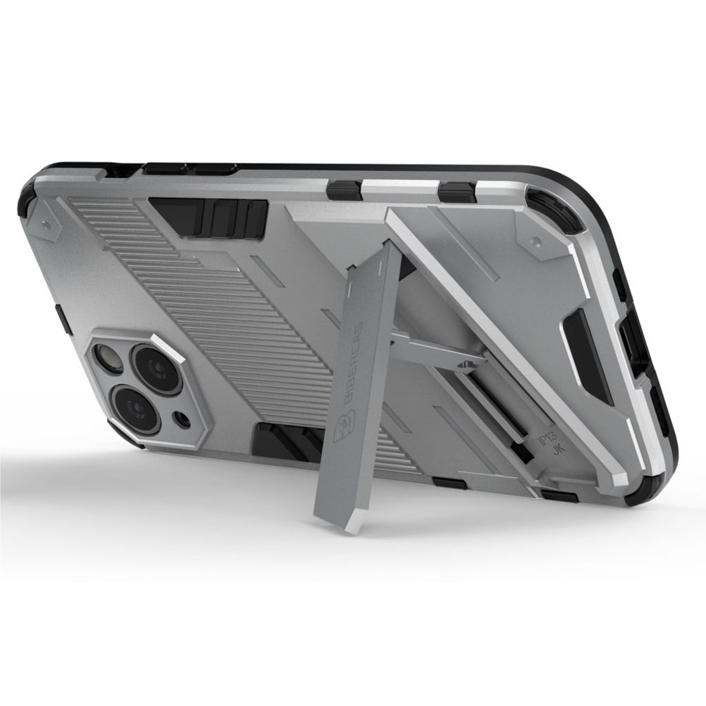 iPhone 13 Case Stand Dual Layer PC+TPU Shockproof - White