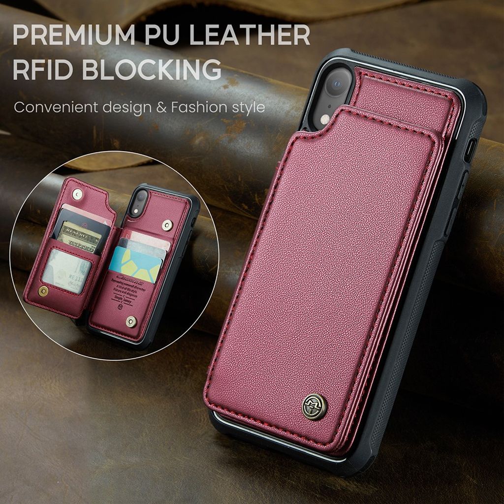 CASEME C22 Plånboksskal med RFID-blockerande för iPhone XR – Röd