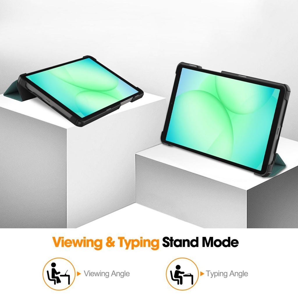 Samsung Galaxy Tab A11/A9 Kotelo Pudotuksenkestävä Tri-Fold Jalusta - Tummanvihreä