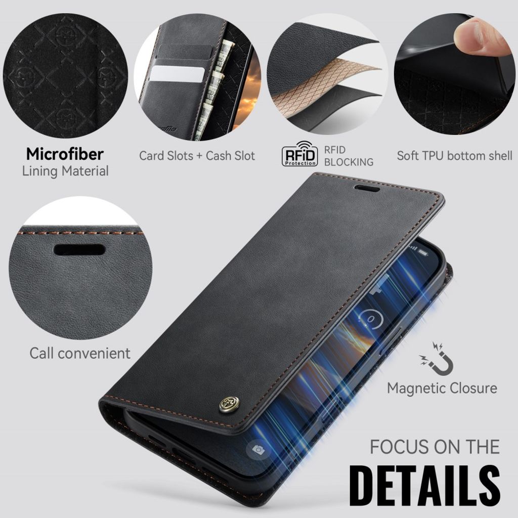 CASEME iPhone 18 Pro/17 Pro RFID-estävä Lompakkokotelo - Musta