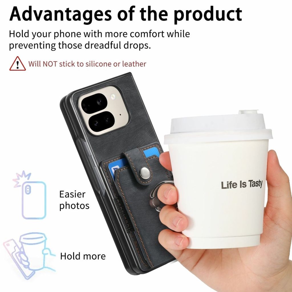 Google Pixel 9 Pro Fold 5G Cover med stativ og kortplads – Sort