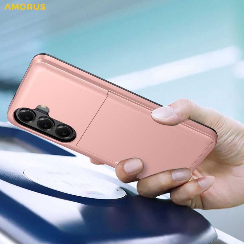 AMORUS Samsung Galaxy S26 Plus Case Sliding Card Holder - Rose Gold