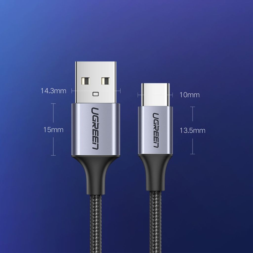 Ugreen US288 60128 USB-A til USB-C QC 3.0 2m kabel – grå