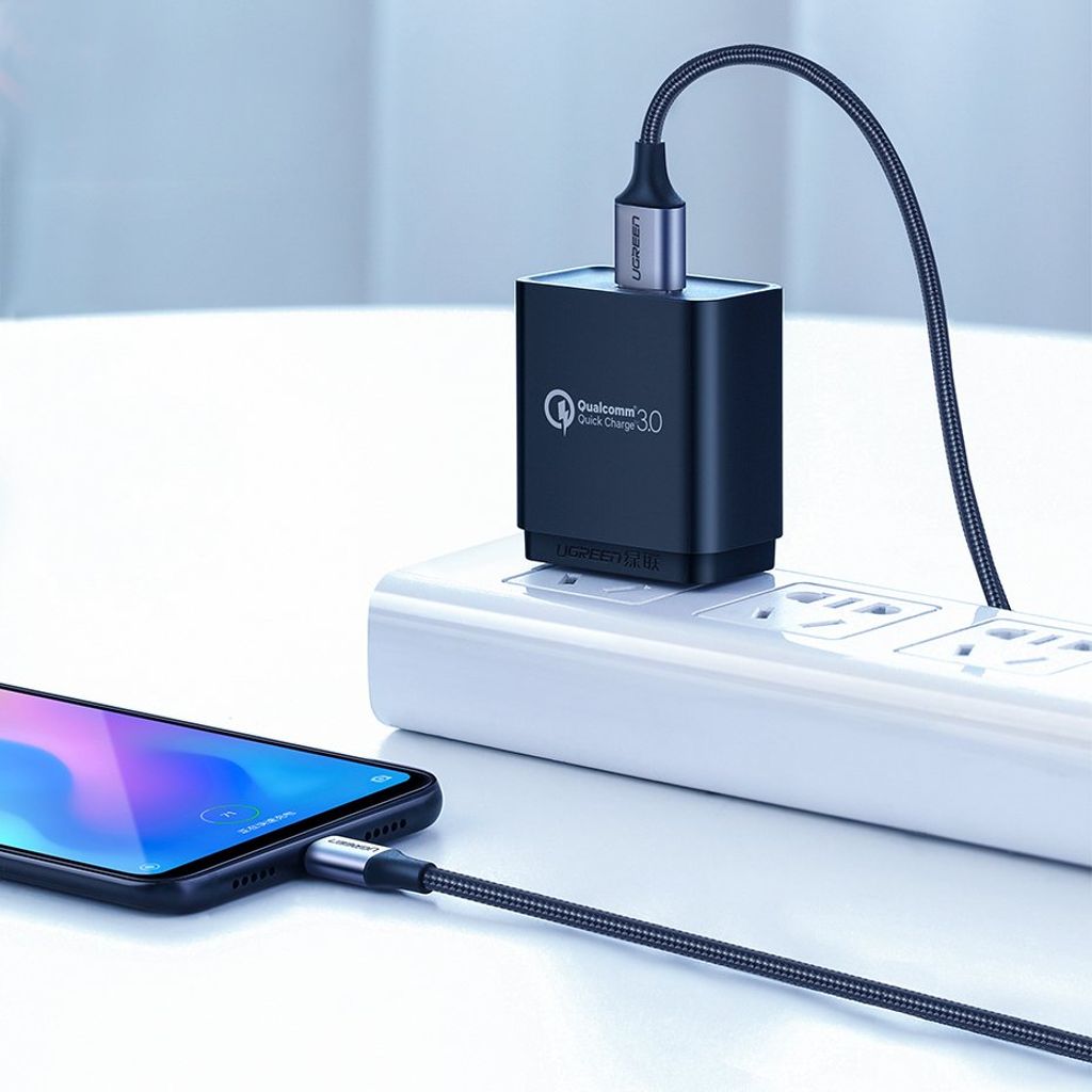 Ugreen US288 60128 USB-A til USB-C QC 3.0 2m kabel – grå