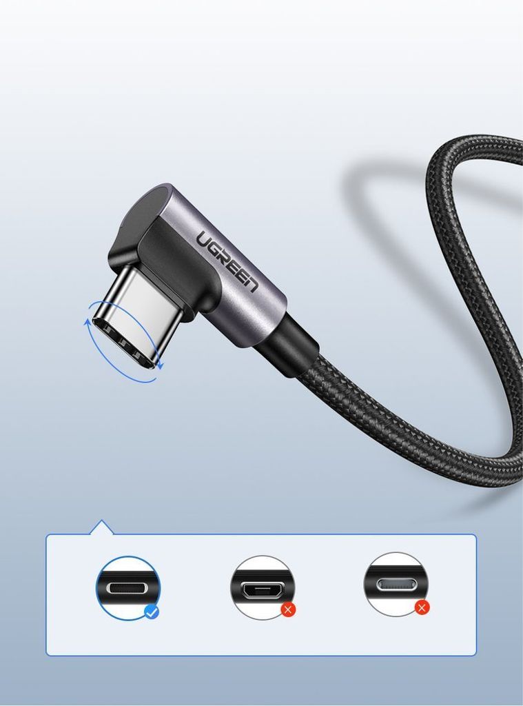 Ugreen US284 50941 USB-A til USB-C (vinklet) kabel 1m – grå