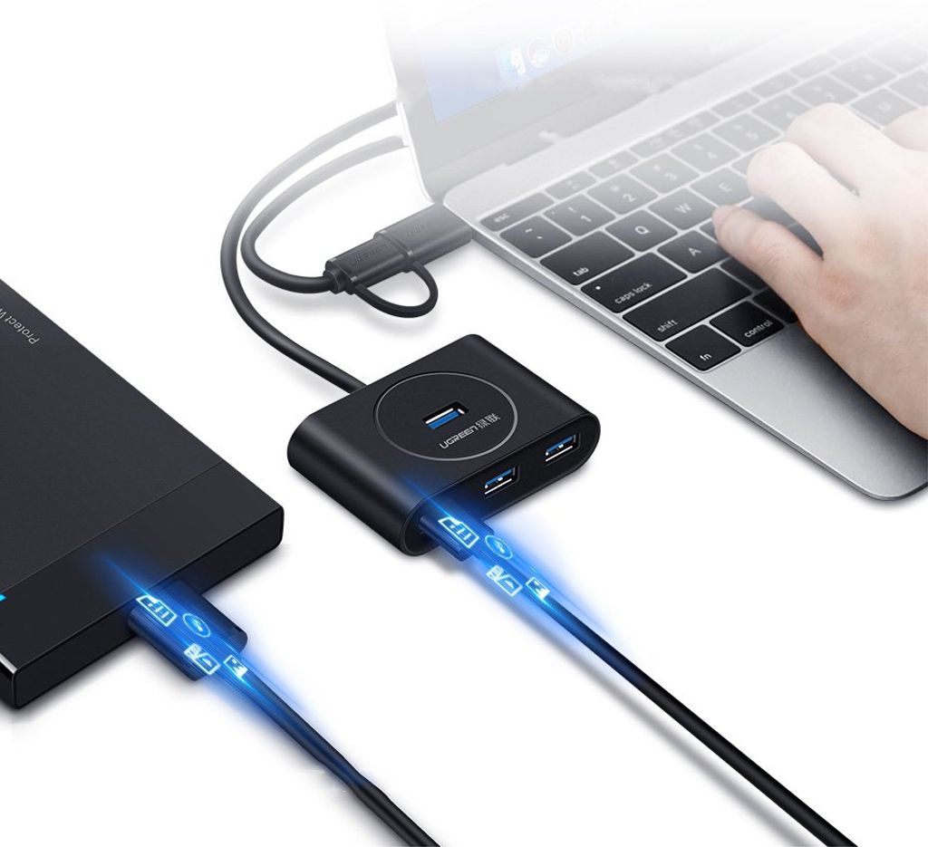 Ugreen HUB 4x USB 3.2 Gen 1 (0,5 m kabel) svart