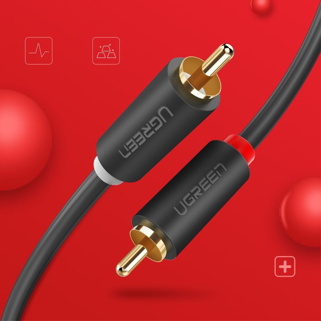 Ugreen AV104 10518 audio kabel 2RCA (han) til 2RCA (han) 2m – grå