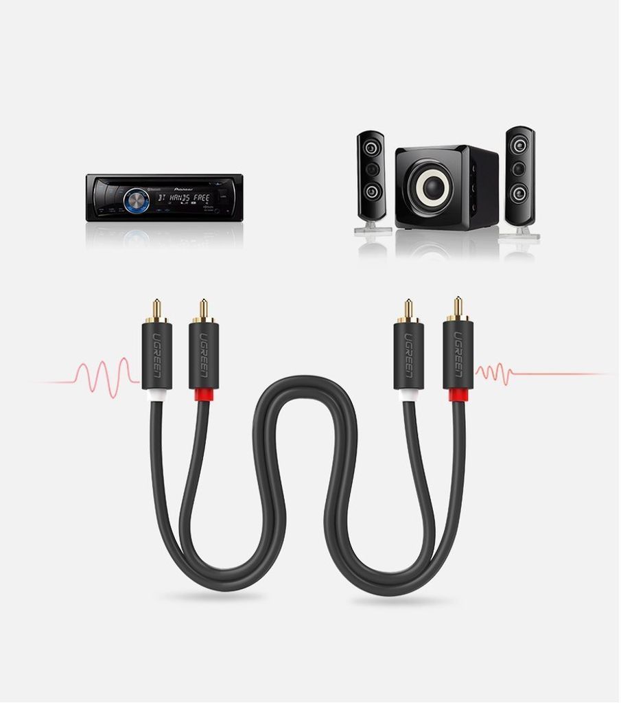 Ugreen AV104 10518 audio kabel 2RCA (han) til 2RCA (han) 2m – grå