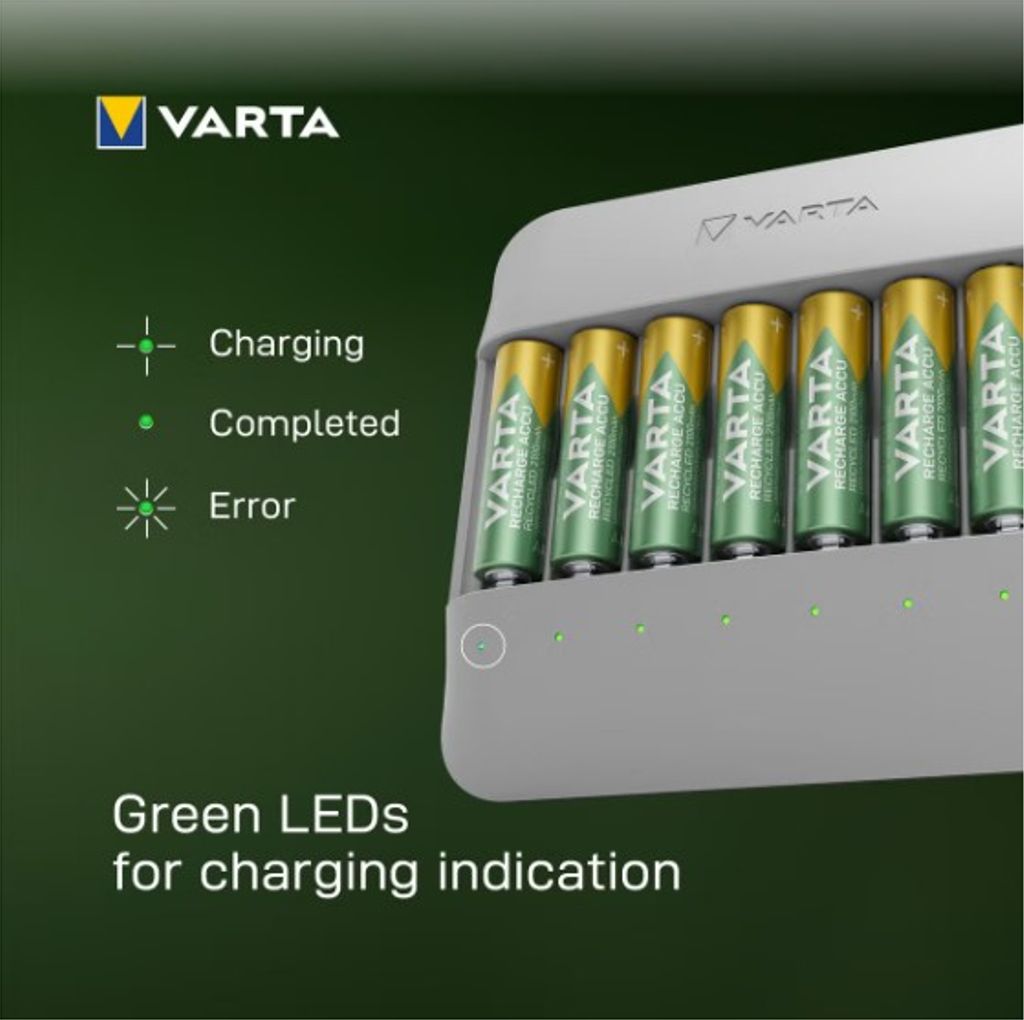 VARTA Eco Charger Multi Recycled Batterieladegerät + 8x AA 2100 mAh