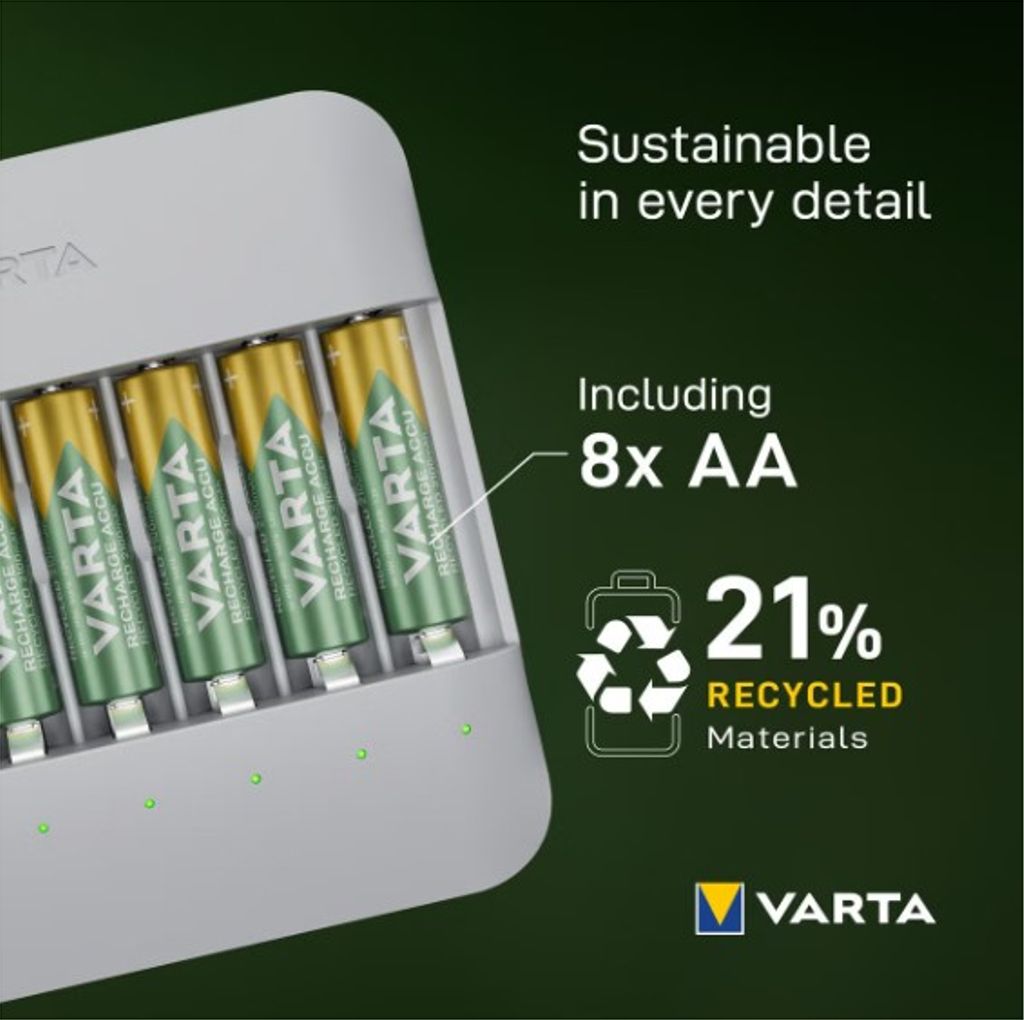 VARTA Eco Charger Multi Recycled Batterieladegerät + 8x AA 2100 mAh