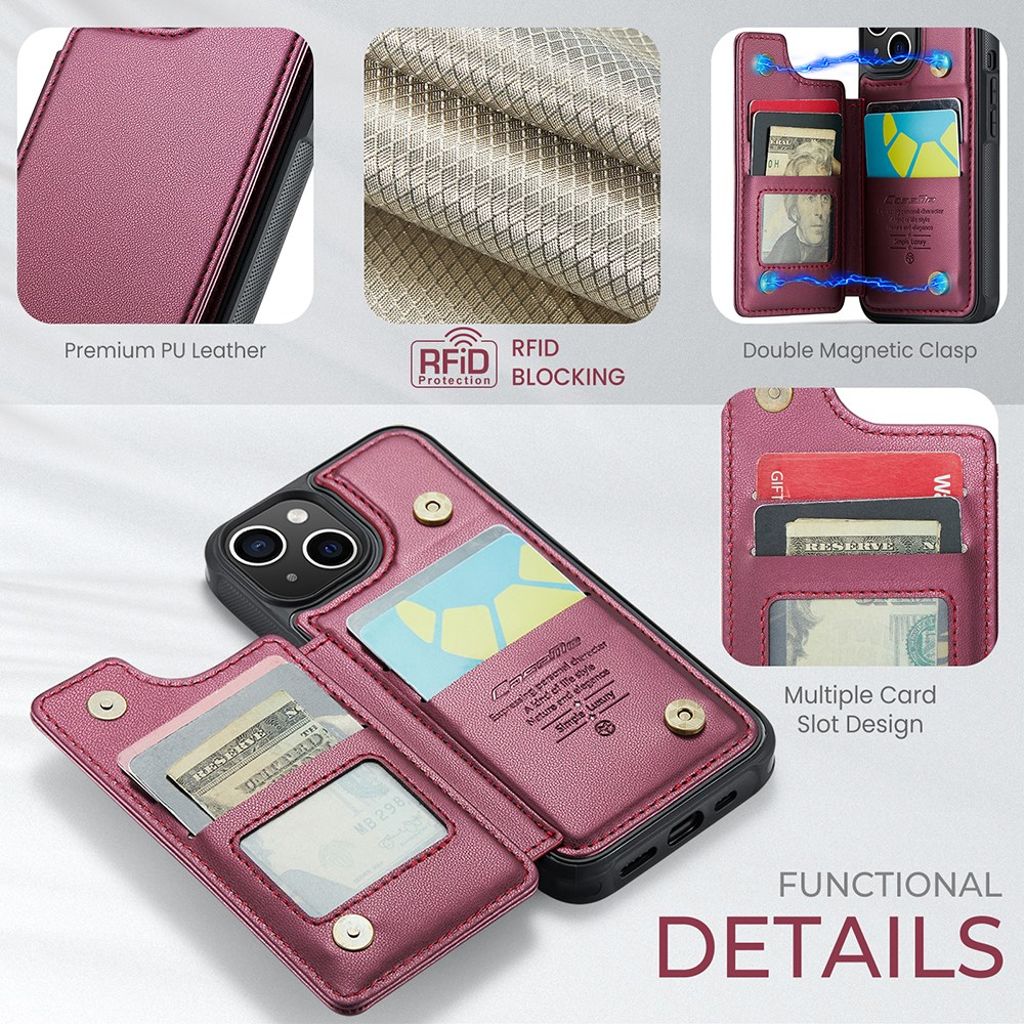 CASEME iPhone 15 Wallet Case RFID Blocking – Red