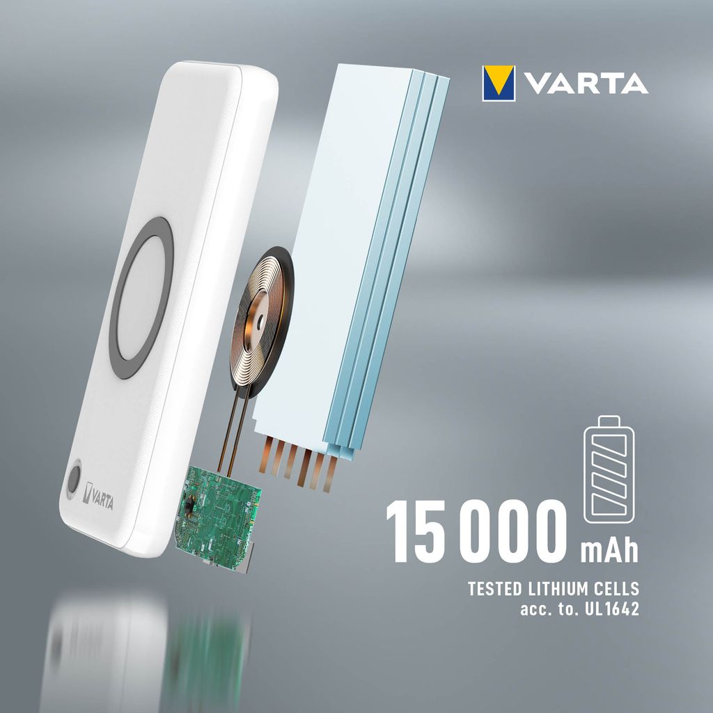 Varta Trådlös Powerbank 15000mAh, USB-C, 2x USB-A