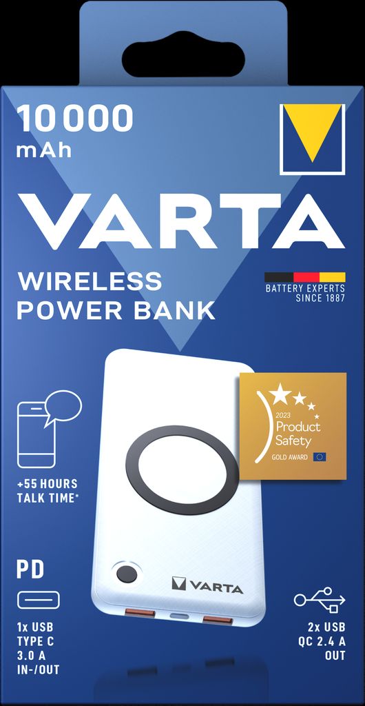 Varta Langaton Varavirtalähde 10000mAh, USB-C, 2x USB-A
