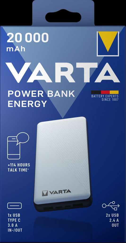 VARTA Energy Powerbank 20000mAh, 2x USB-A, 1x USB-C