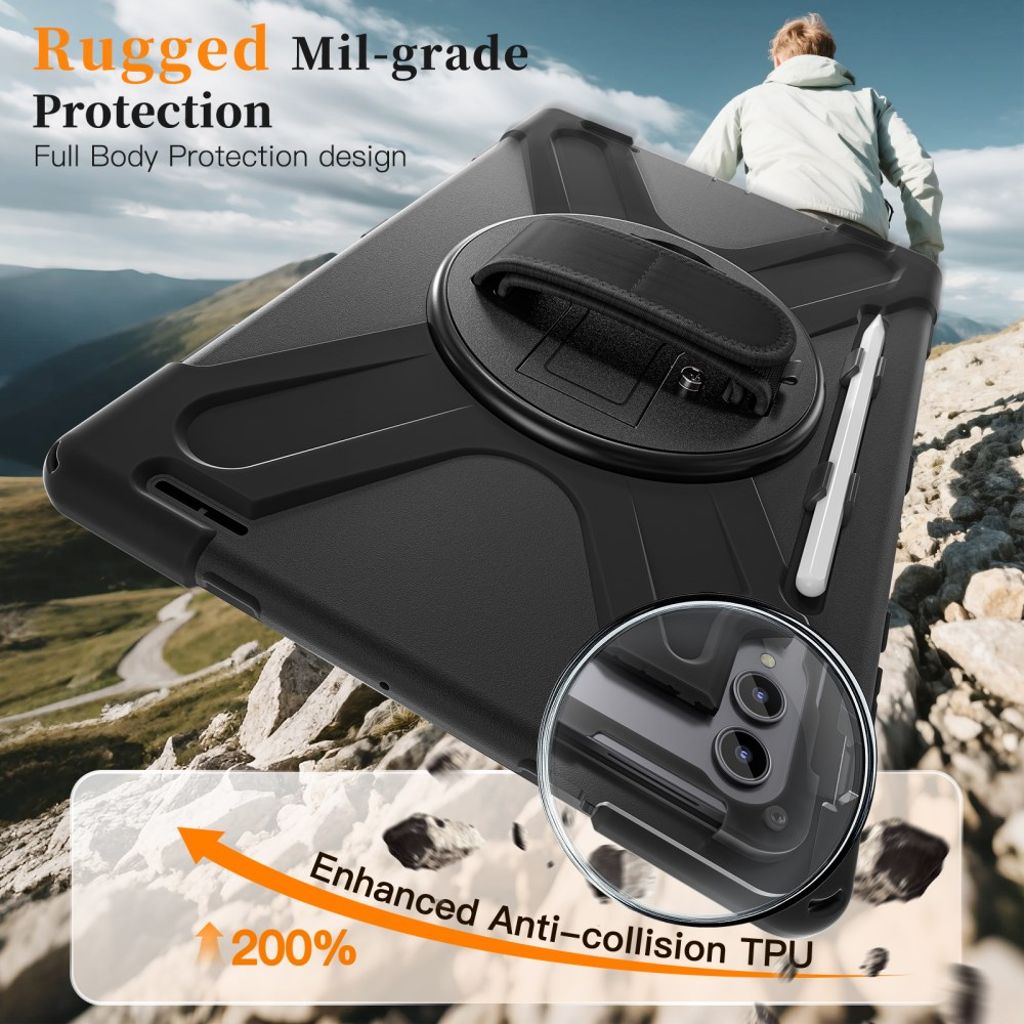 Samsung Galaxy Tab S11 Ultra Kuori Jalustalla Olkahihnalla - Musta