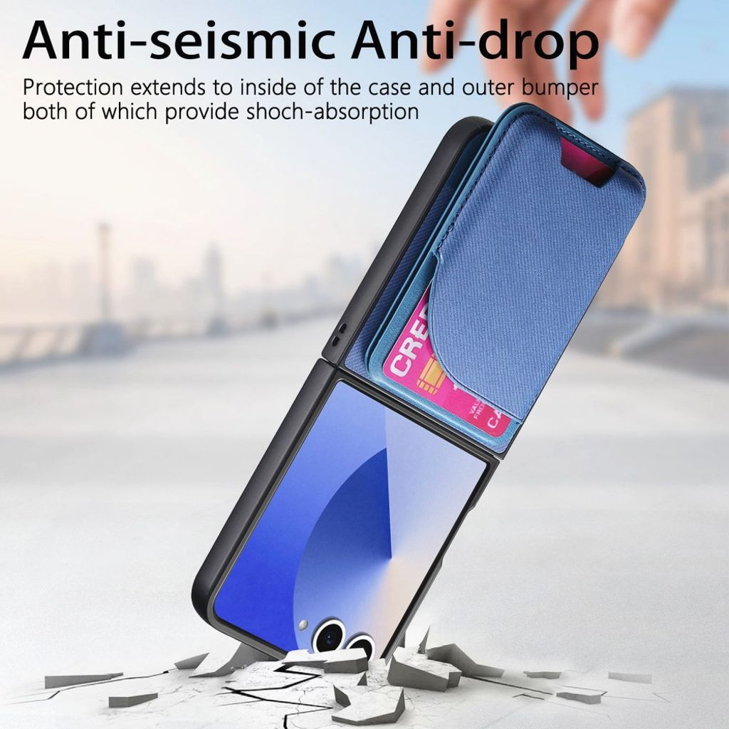 Magnetiskt skal med kickstand och denimtextur till Samsung Galaxy Z Flip7 5G – Blå