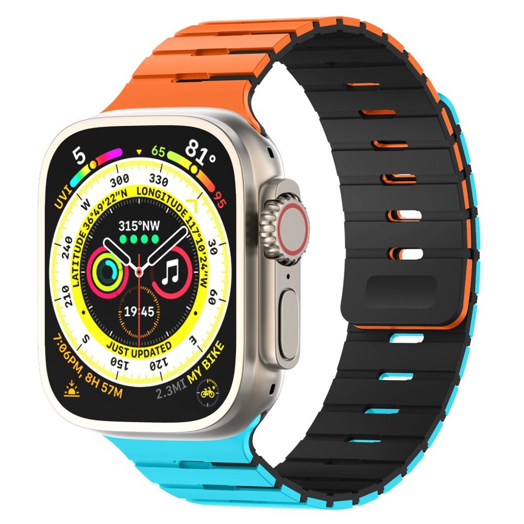 Apple Watch 49/46/44/42mm Tvåfärgat Klockarmband Silikon - Orange/Svart/Blå